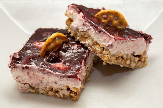 Cherry Lavender Pretzel Salad