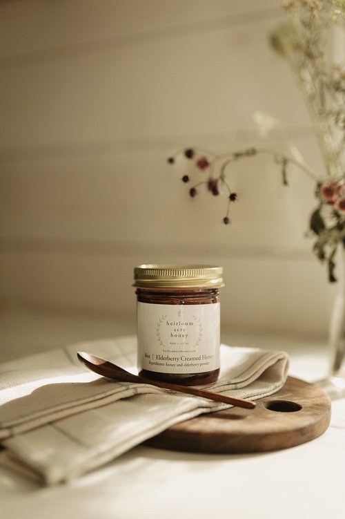 Elderberry Creamed Honey (8 oz) - Heirloom Acre Honey